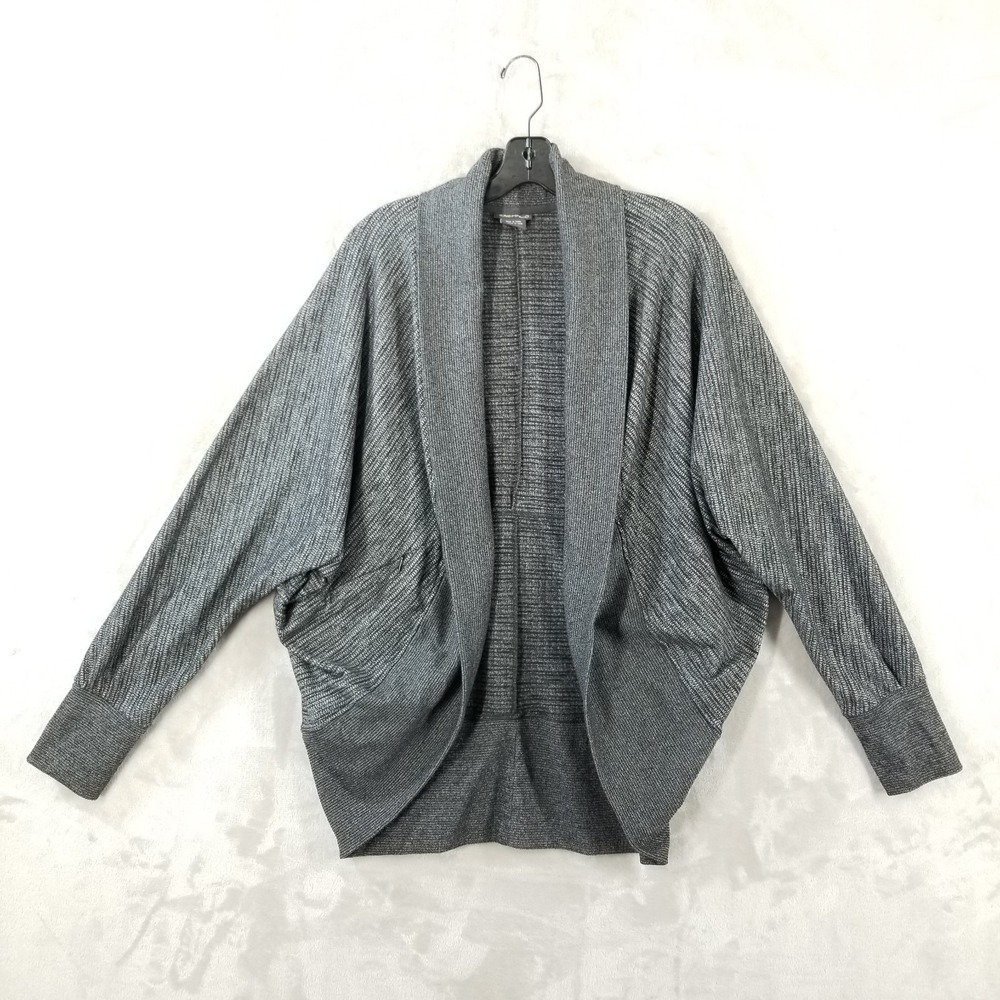 EXOFFICIO Cardigan Women L Gray Shawl Collar Open Front Zip Pocket Cabin Outdoor